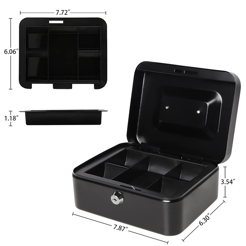 Medium Metal Cash Box with Key Lock Safe and Money