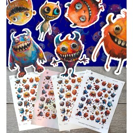 FLONZ Stickers Pack (Over 150 Stickers) Whimsical Monster Stickers, Colorful Cute Creatures, Playful and Quirky, Imaginative Fantasy Decals ~ Vinyl Stickers White Hologram Transparent, Sixteen