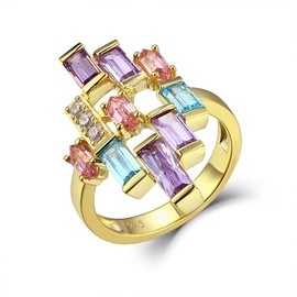 Nobel Schmuck Statement Ring Gold 925 Sterling Silver Cubic Zirconia Tanzanite Rose Aquamarine, Silver, Cubic Zirconia