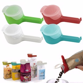 Snack Clips That Pour, Reusable Bag Clip with Pour Spout, Food Storage Sealing Bag Clips with Spout, Household Moisture Bag Clips for Food (4Pcs Mix)