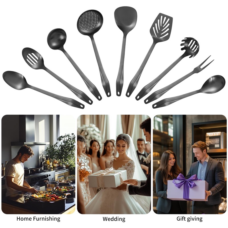304 Stainless Steel Kitchen Utensil Set - 9pcs Cooking Utensils,