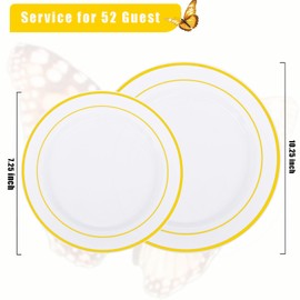 Supernal 102pcs White and Gold Plastic Plates Disaposable Heavy duty, Fancy Gold Plastic Dinnerware Set included 51 Dinner & Dessert Plates for Party,Birthday Wedding and Graduation Decorations