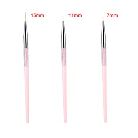 Juego de Pinceles para Decoración de Uñas con 3 Tamaños Diferentes, Ideal para Detalles Finos, Patrones y Flores, Plástico de Primera Calidad con Cepillo de Pelo Más Fino y (PINK)