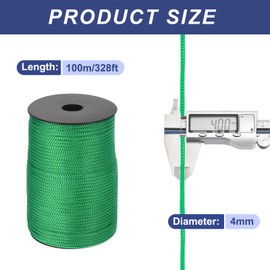 sourcing map 4mm Polypropylene Rope Braided Ropes, 100m Camping Rope Hollow Utility Cord for Clothesline, Hiking, Outdoor, Dark Green