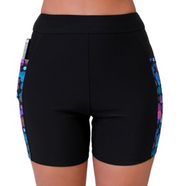 Halcurt Women's 5" High Waisted Swim Board Shorts with Pocket Boyshorts Swimsuit Bottoms Black Leaf L