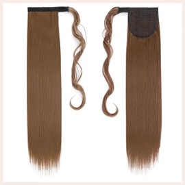 Clip In Ponytail Hair Extensions Brown 26 Inches, 12W Medium Brown Straight Hair Extensions Clip In Ponytail 100g Fake Ponytail Extension Long Hair
