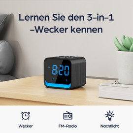 DOUMOSH Alarm Clock Radio for Bedroom, Digital Dimmable Display for Quick Time Overview, Sleep-friendly Light, Natural Alarm Sound and High-Quality FM Radio for Gentle Wake Up