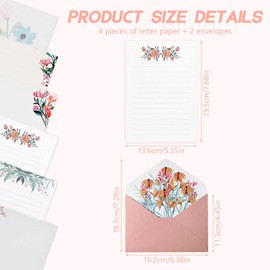 Reforung 24 Sheets Writing Paper with 12 Sheets Envelopes Set Writing Paper Floral Natural Letter Paper Letter Sheet Sets Letter Paper Flowers Vintage Writing Paper with Envelope for Office Supplies