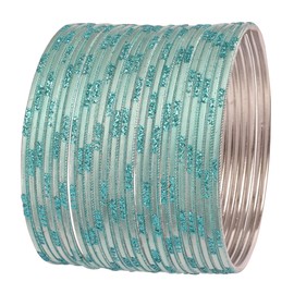 NEW! Touchstone Indian Bollywood Fresh Fashion Trend Setter Engraved Work Scintillating Rhinestone Cool Sky Blue Pastel Designer Jewelry Adorable Bracelets Bangle. Set Of 24.For Women