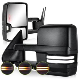 SIZIOM Switchback Towing Mirrors for 2003-2007 Chevy Silverado Tow Mirrors GMC Sierra Side Mirrors with Dynamic Turn Signal&Running Light Backup Lamp Power Heated Extendable Pair Set(Textured Black)