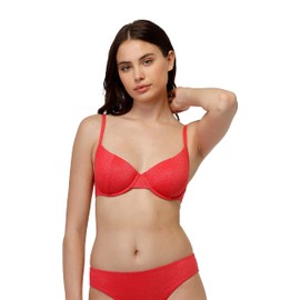 Lovable Women's Plain Lurex Underwired Bra Two Piece Bikini, Coral, 3 UK