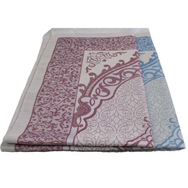 Modefa Islamic Prayer Mat Thin Woven Chenille and Taffeta Turkish Sajadah Intricate Design Metallic Ottoman Mat (White/Blue + White/Pink)