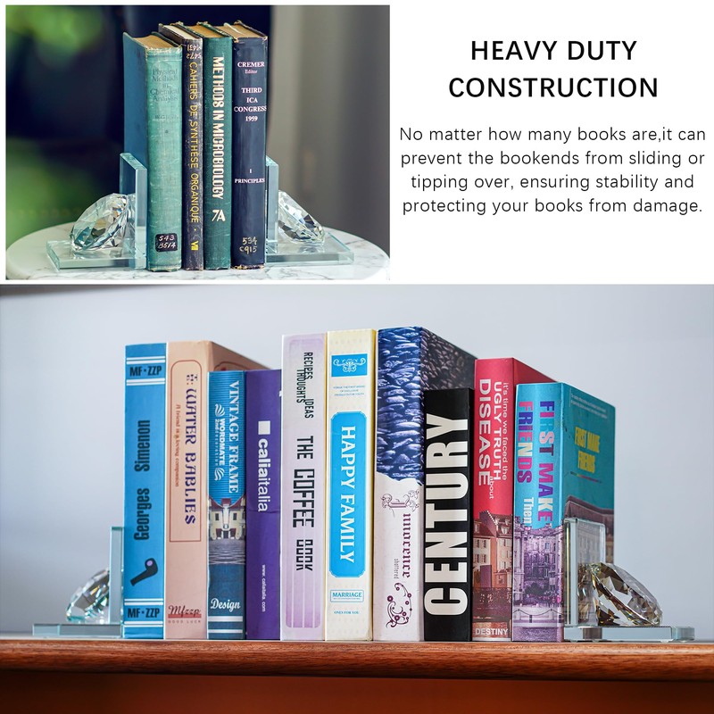 1 Pair Crystal Bookends with 80mm Clear Diamond, L Shaped