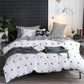 Michorinee Double Duvet Cover Set Heart Print Reversible Bedding Set Microfiber Modern Quilt Cover 200x200 cm Zipper Closure with 2 Pillowcase 50x75 cm