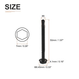 DTGN #8x2 Hex Washer Head Self Drilling Screws - 50Pack - Good for Machine - 410 Stainless Steel Black Oxide - Self Tapping Sheet Metal Screws