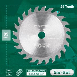 Pack of 5 Circular Saw Blades 85 mm x 10 mm 24 Teeth Wood Circular Saw Blades Carbide Saw Blade for Mini Hand Circular Saw TCT Cutting Alternating Teeth Wood Circular Saw Blade