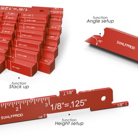 SUNLFPROD Router Setup Blocks Woodworking 7pcs Aluminum Precision Router Table Set Up Bars for Woodworking & Routers Setup Bars Woodworking Setup Thickness, Depth Height Angle Drill Diameter (Red)