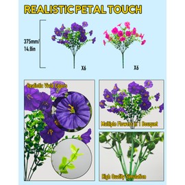 UV Resistant Fake Flowers for Outdoor Planters Hanging Basket Window Box - 12 Bundles Realistic Silk Artificial Flowers Outside with Eucalyptus, Faux Plants for Porch Garden Patio Home Décorations