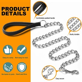 Heavy Duty Metal Dog Leash, 5 FT Chew Proof Pet Leash Chain with Soft Padded Handle for Large & Medium Size Dogs (5 FTx3 mm (20-100 lbs))