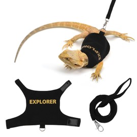 Hypeety Bearded Dragon Harness and Leash Set Adjustable Escape Proof Leash Outdoor Walking Training Leash and Harness for Bearded Dragon Lizard Reptiles Small Pets Black (Explorer)