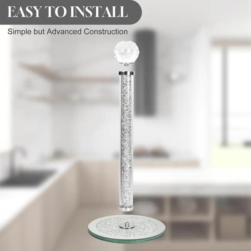 Crystal Paper Towel Holder, 34cm Countertop Stand with Sparkly Diamond