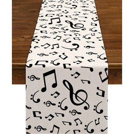 Nepnuser Linen Musical Notes Table Runner Music Event Birthday Party Wedding Decoration Farmhouse Home Dining Room Kitchen Table Decor (13" x 108")