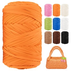 T Shirt Yarn 130 Yards Beginner Crochet Tshirt Yarn 400g Elastic Fabric Thick T-Shirt Yarns for Crocheting, Knitting Bags, Baskets, Rugs, Coasters, DIY Crafts, Home Decor (Orange)