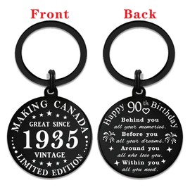 SOUSYOKYO 90th Birthday Gifts for Women Men, 1935 Birthday Keychain, Female 90 Year Old Birthday Gifts Ideas, Happy 90th Birthday Favors Decorations