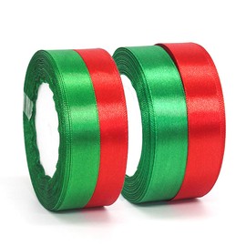 Bangbobi Christmas Gift Ribbon 4 Rolls Satin Ribbon - Ribbon for Crafts Gift Wrapping Red & Green Fabric Ribbon for Decorating
