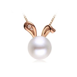 Easter Bunny Rabbit Pendant Cultured Pearls Necklace for Women Teen Girls S925 Sterling Silver Delicate Animal Jewelry Gifts for Daughter