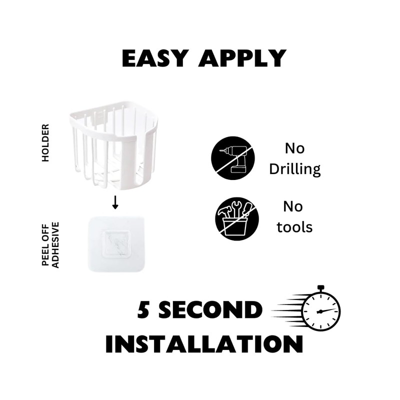 Versatile White Adhesive Basket Holder: Bathroom, Kitchen, Sponge, Sink Storage