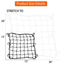 JIAYAN 2-Pack 15''x15'' Latex Elastic Motorcycle Cargo Net with 12 Adjustable ABS Plastic Hooks for Motorcycle Bike Basket ATV Cargo Helmet Net
