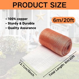 AUCANNIO Copper Mesh UK, Anti Slug Snail Copper Mesh, 12.7cm/5in x 6m/20 Feet Fine Wire Mesh Roll Double Layer Knit Copper Wire Mesh, Copper Wire for Slug, Metal Copper Tape for Plants Slug Control