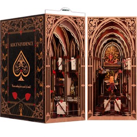 MiniCity DIY Book Nook Kit for Adults, 3D Wooden Puzzle Bookend Bookshelf Insert Decor with LED Light and Dust Cover (Alice in Wonderland)