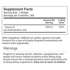 Vitacost Vitamin D3 (as Cholecalciferol) - 2000 IU - 365 Softgel Mini Gels (Pack of 2)