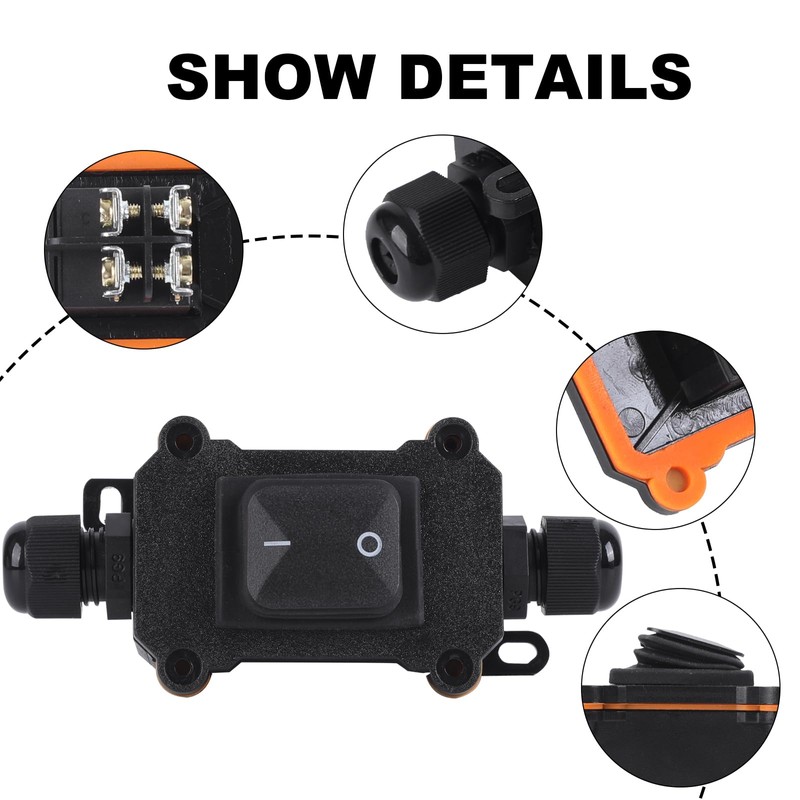 IP65 Waterproof Inline Cord Switch, Outdoor ON/Off Toggle Switch DPST