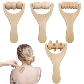 KASURE 4 Stück Massageroller,Massagegerät Nacken Schulter,Faszienrolle Mit Griff,Faszienrolle Holz,Hand Massagegerät,Für Hals,Hände Und Beine