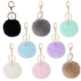 AYNKH 8 Pcs Pom Pom Keyrings, Fluffy Keyring Keychain, Fluffy Pom Pom Balls Soft Plush Key Ring, Bag Accessories, Faux Fur Balls Pendant Keychain Decoration for Woman Girls Gifts