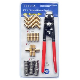 TTFLEX PEX Clamp Tool Kit with 26 PCS 1/2" Cinch Clamp Rings, PEX Crimping Tool Kit with 12 PCS 1/2" Brass Tee Elbow Coupling Pipe Fittings
