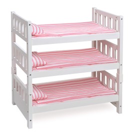 Badger Basket Toy 1-2-3 Convertible Doll Bunk Bed with Storage Baskets and Personalizatin Kit for 20 inch Dolls - Pink Stripe