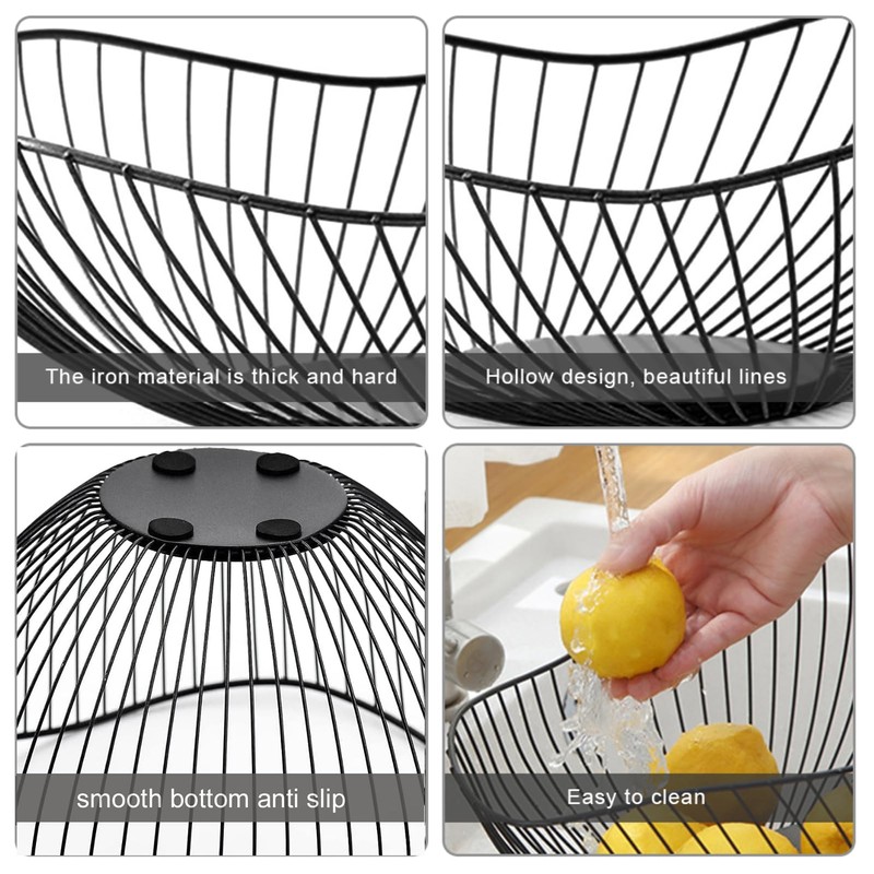 LdawyDE Black Metal Fruit Bowl - Modern Storage Basket, Anti-Rust