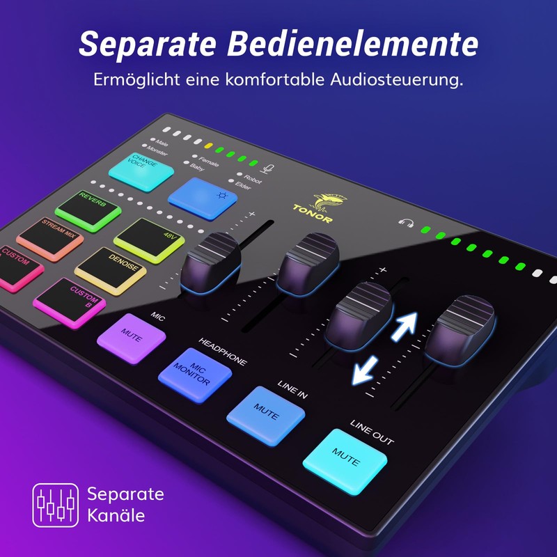 TONOR Gaming Audio Interface, Audio Mixer for Streaming, Podcasting, Studio