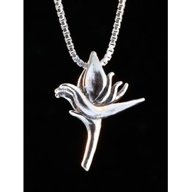 Silver Bird of Paradise Necklace Jungle Jewel Charm Collection Beach Boho Tropical Jewelry Tiny Flower Necklace