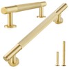 QOGRISUN 5-Pack Solid Brass Cabinet Pulls, Modern Gold Bar Handles,