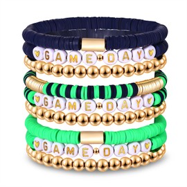 NLCAC 9 Pack Game Day Bracelets Stackable Heishi Beaded Stretchy Bracelet Preppy Jewelry Baseball Football Team Bracelets Sports Fan Accessories Gifts, One Size, clay, no gemstone