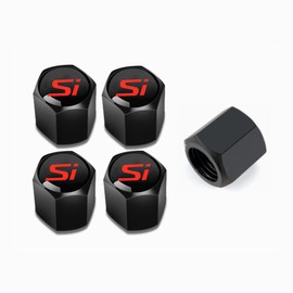 for Civic SI Black Metal Tire Valve Stem Cap Covers Air Valve Cap Set Dust Proof Leak-Proof Air Cover Logo Styling Car Accessories(Pack of 5)