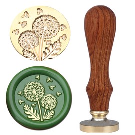 VSECUON Dandelion Wax Seal Stamp Vintage Brass Head with Wood Handle for Wedding Invitation Envelopes & Gift Wrap
