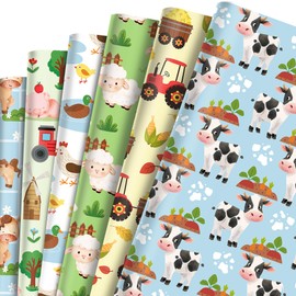 Jajajuegos Farm Animal Wrapping Paper 12 Sheets Barnyard Gift Wrapping Paper 4 Design Farm Wrapping Paper for Farm Animal Barnyard Gift Wrapping Holiday Birthday DIY Gift Wrap Paper 20'' x 27''