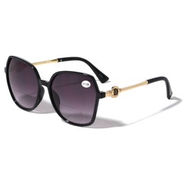 V.W.E. Women Hexagonal Oversized Bifocal Reading Sunglasses - Metal Temple Reader Glasses Lionhead (Black, 3.00, multiplier_x)