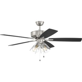 Craftmade P104BNK5-52FBGW Pro Plus 52" Ceiling Fan with LED Lights & Pull Chain, Brushed Polished Nickel